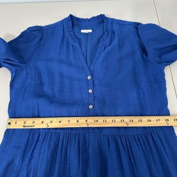 J Jill Ruffled Neck Tiered Maxi Dress M Tall Puff Sleeve Boho Blue - Picture 6 of 9